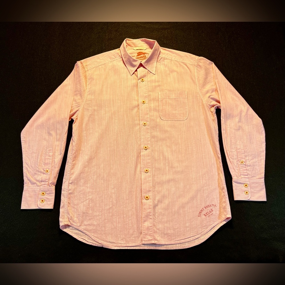 Tommy Bahama Relax Men’s Salmon Long Sleeve Button-Up Casual Shirt Size Large